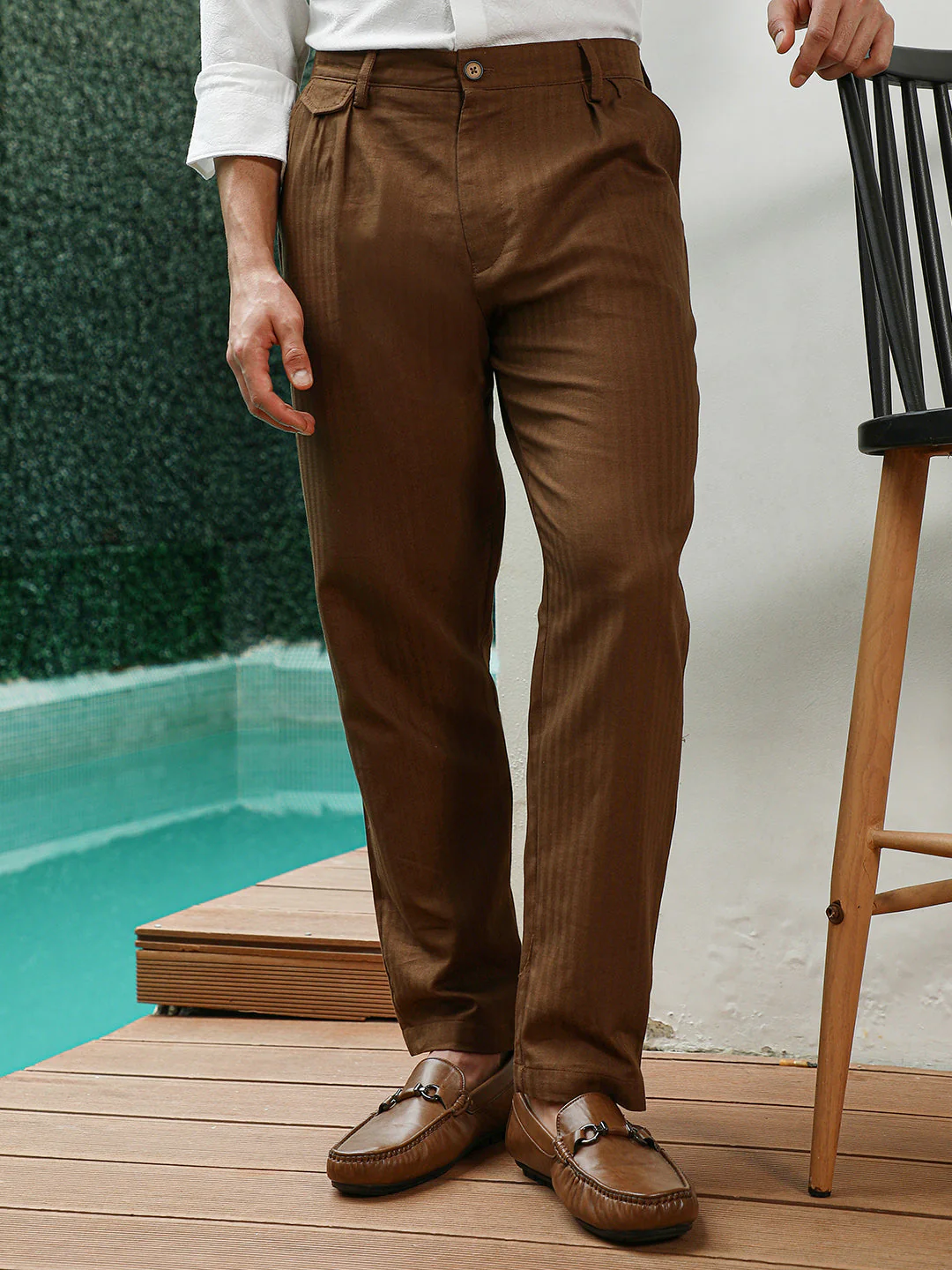 Brown Pleated Formal Trousers - Image 2