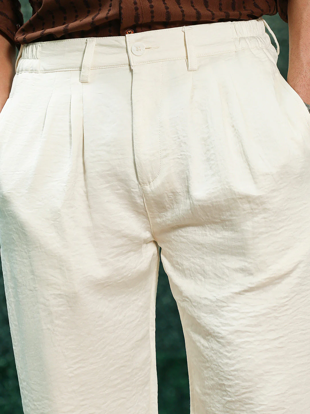 Lightweight - Off White Textured Pleated Trousers - Image 7