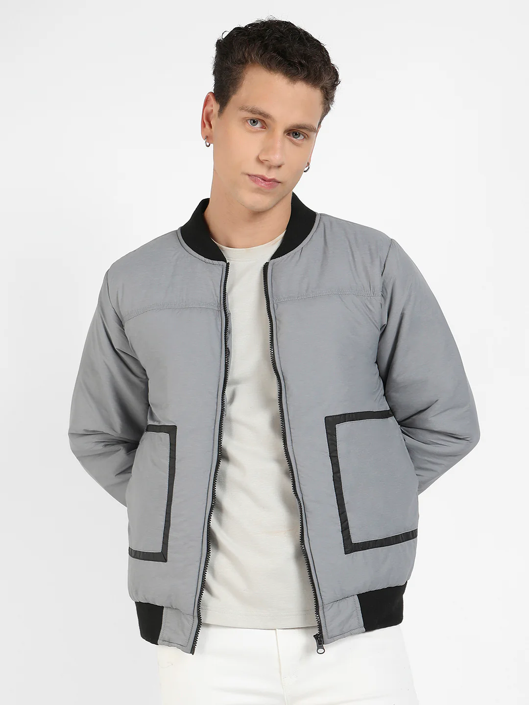 Zip-Front Puffer Jacket With Contrast Detail - Image 2