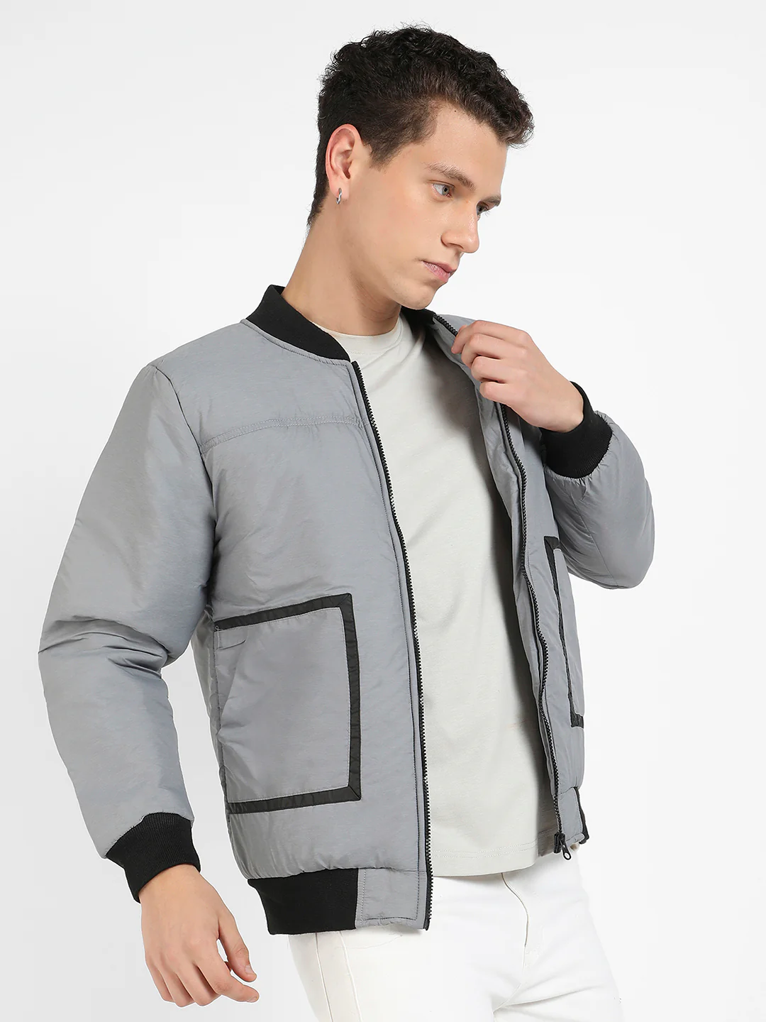 Zip-Front Puffer Jacket With Contrast Detail - Image 3
