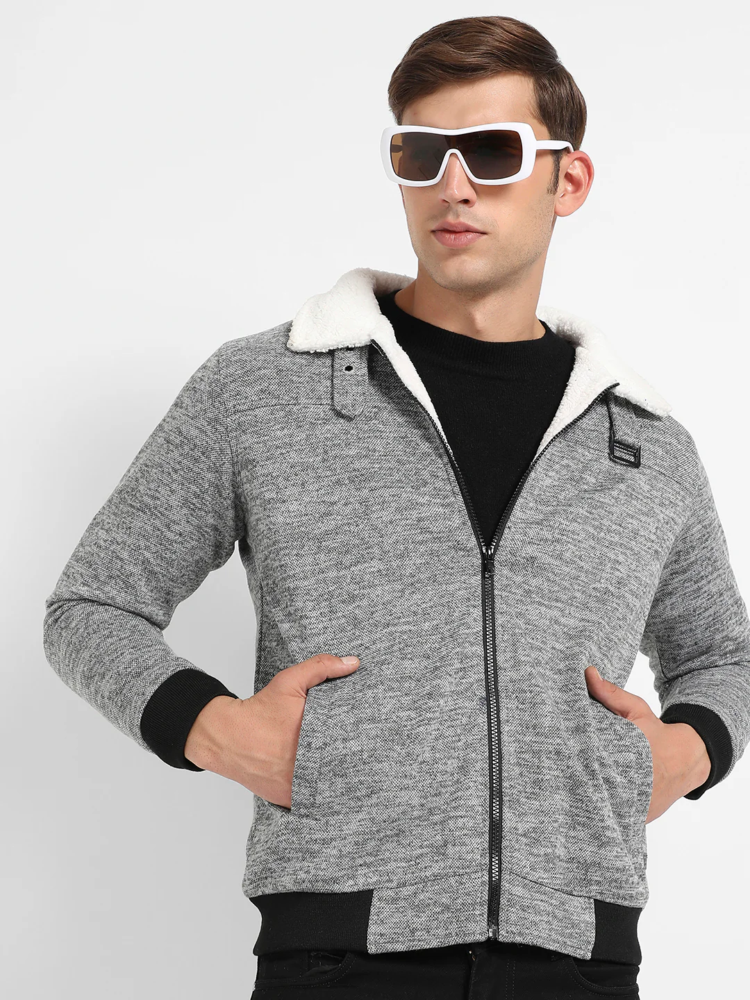 Heathered Jacket With Fleece Detail