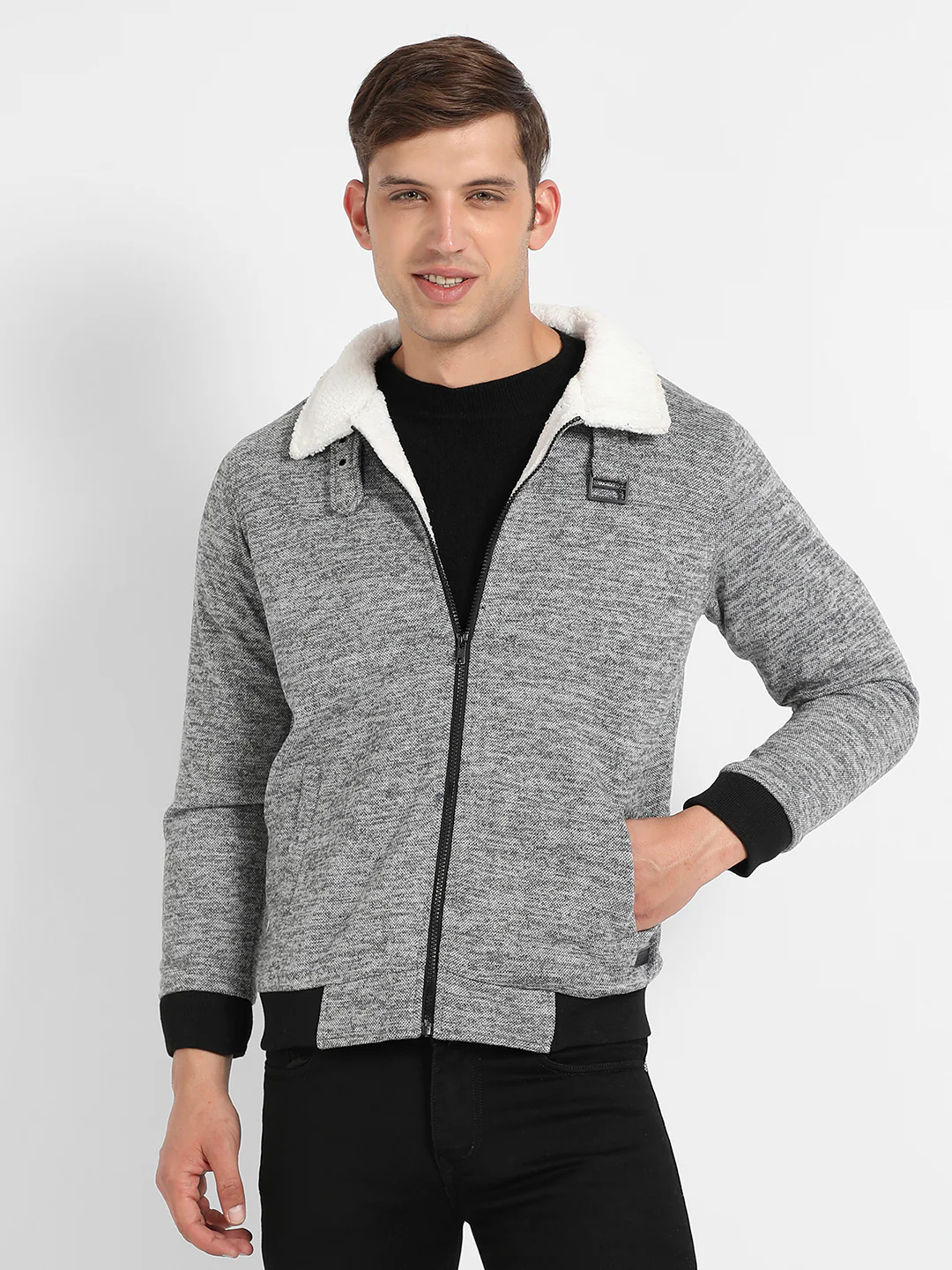 Heathered Jacket With Fleece Detail - Image 2