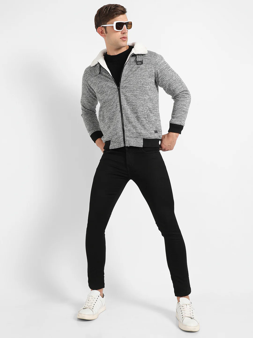 Heathered Jacket With Fleece Detail - Image 6