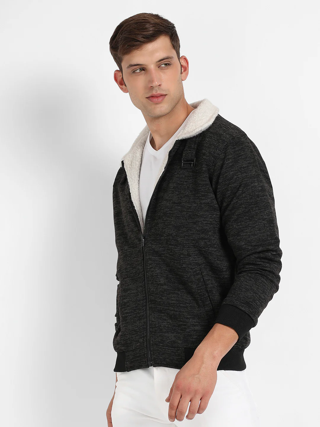 Heathered Jacket With Fleece Detail - Image 3