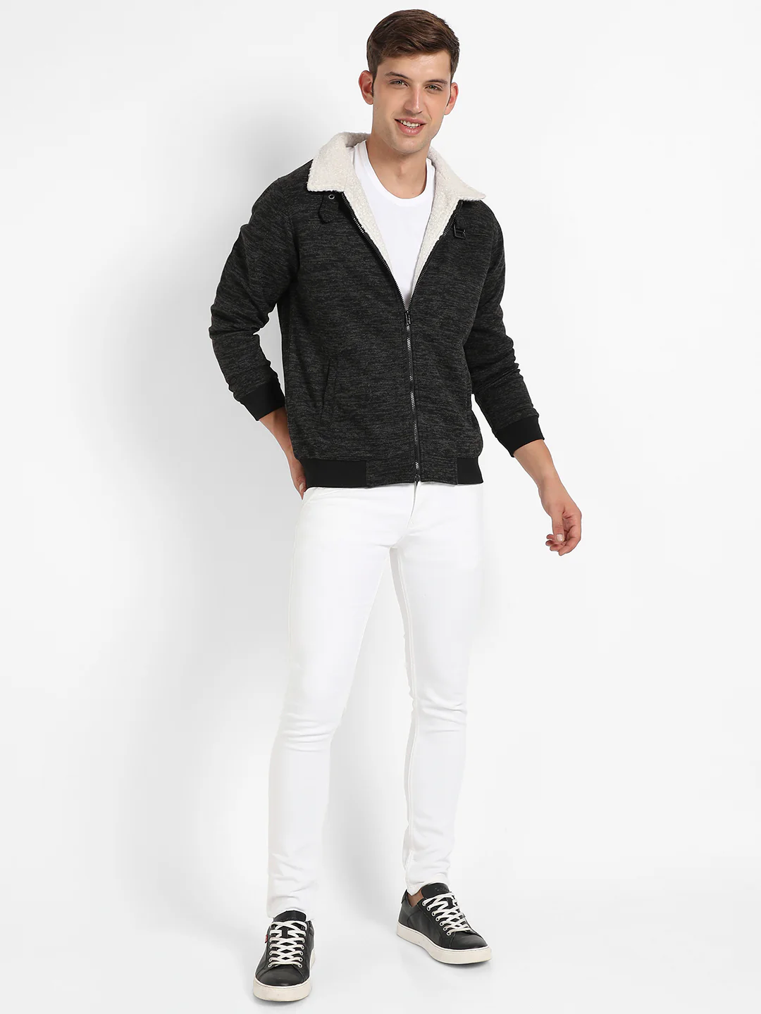 Heathered Jacket With Fleece Detail - Image 5