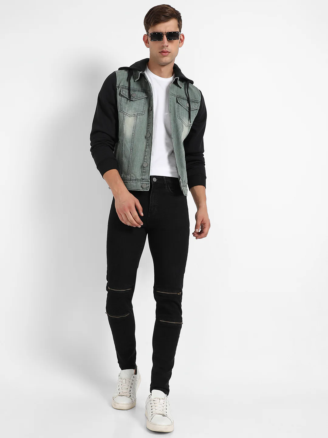 Light-Wash Denim Jacket With Sweatshirt Sleeve - Image 6