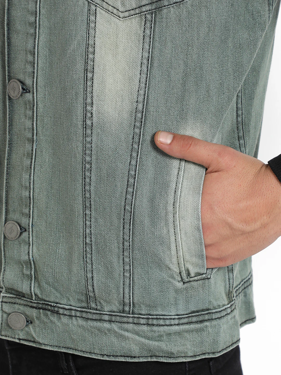 Light-Wash Denim Jacket With Sweatshirt Sleeve - Image 7