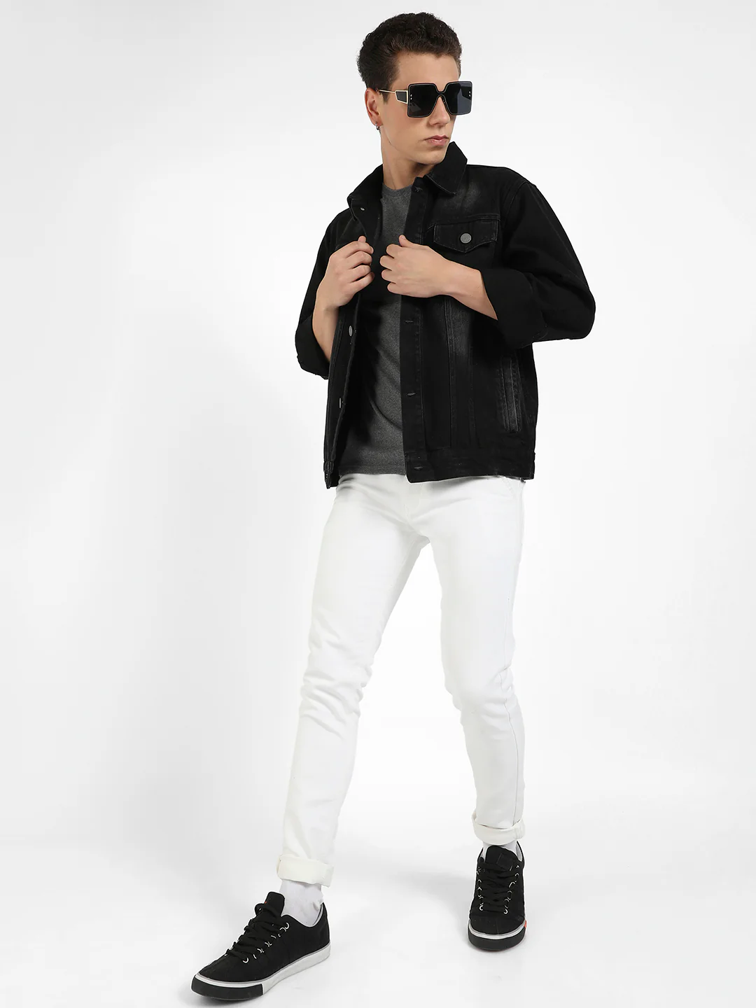 Button-Front Dark-Wash Denim Jacket - Image 6