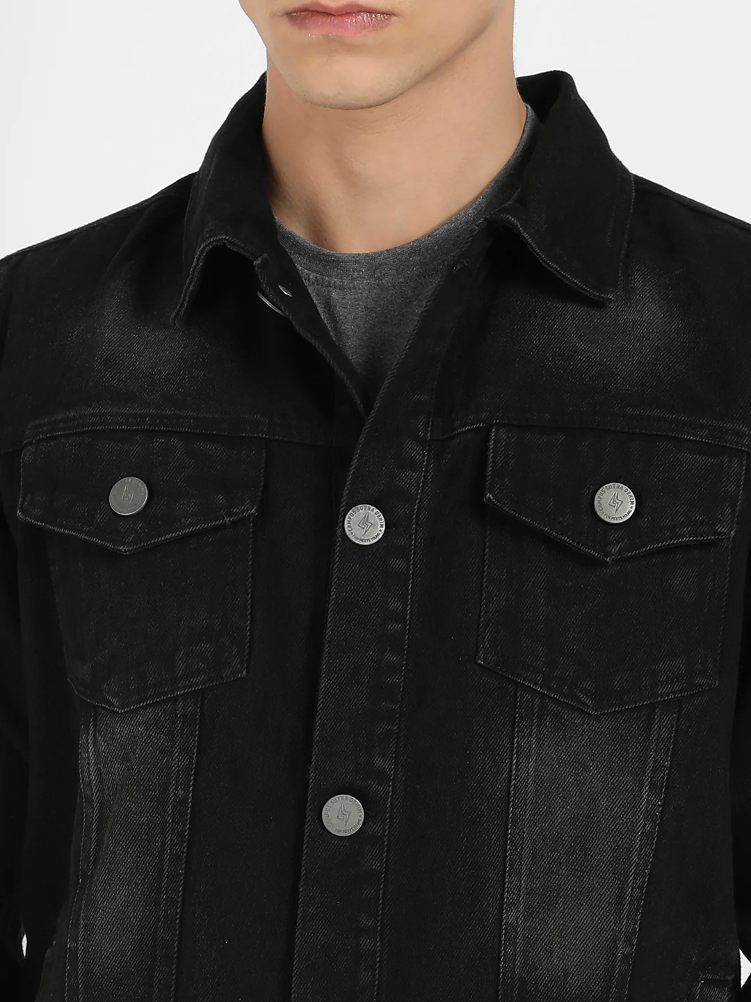 Button-Front Dark-Wash Denim Jacket - Image 7