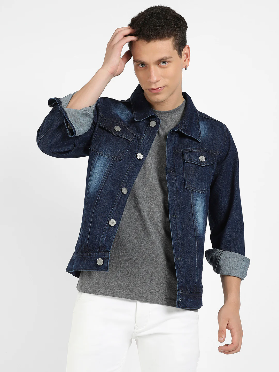 Medium-Wash Denim Jacket With Patch Pocket - Image 2