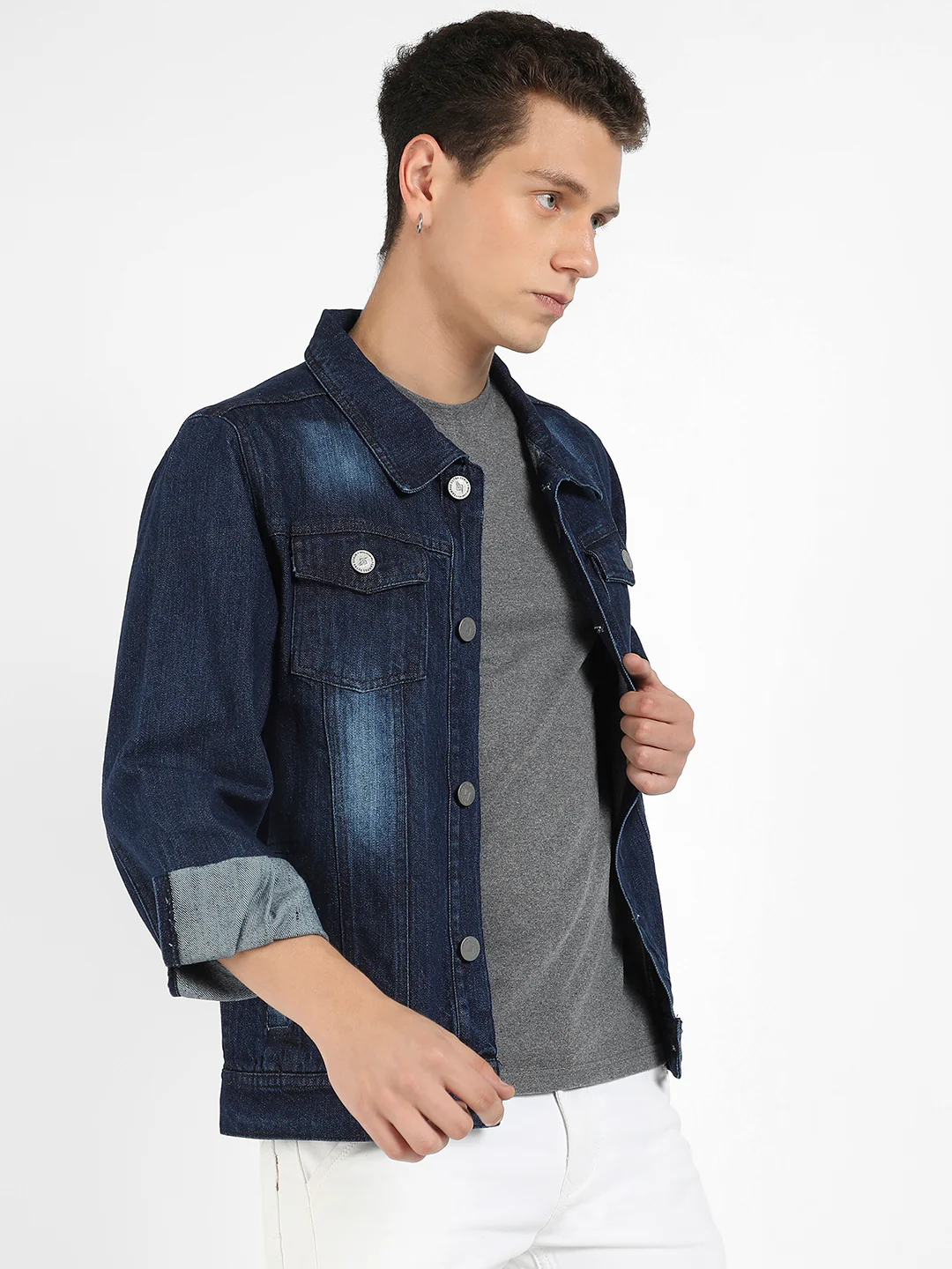 Medium-Wash Denim Jacket With Patch Pocket - Image 3
