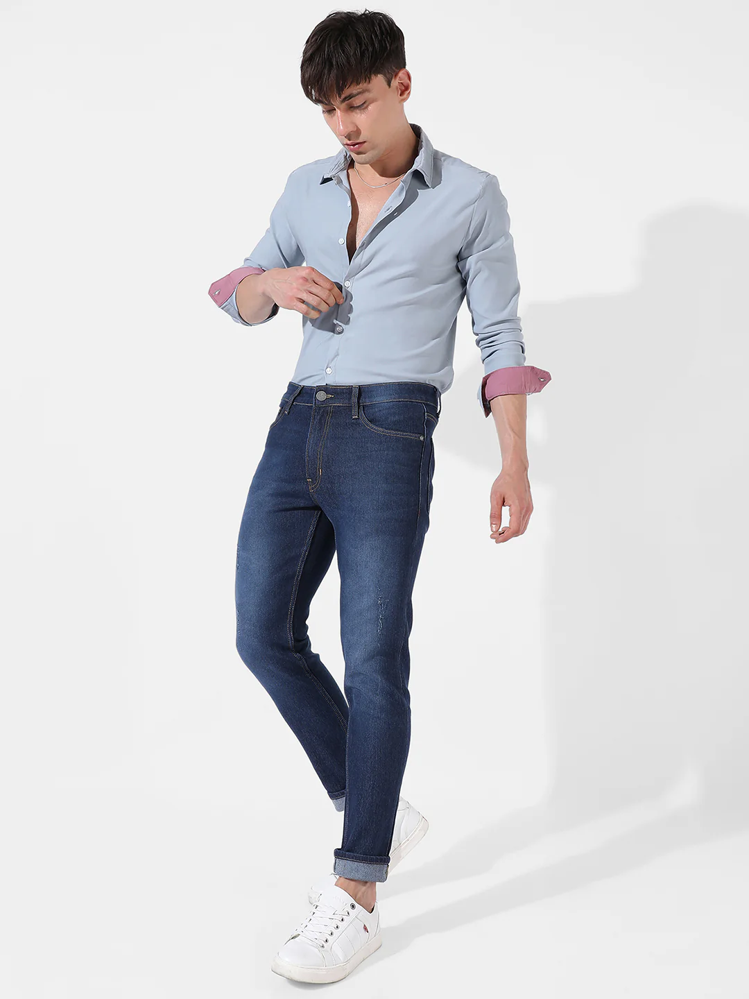 Rolled Hem Denim Jeans - Image 5