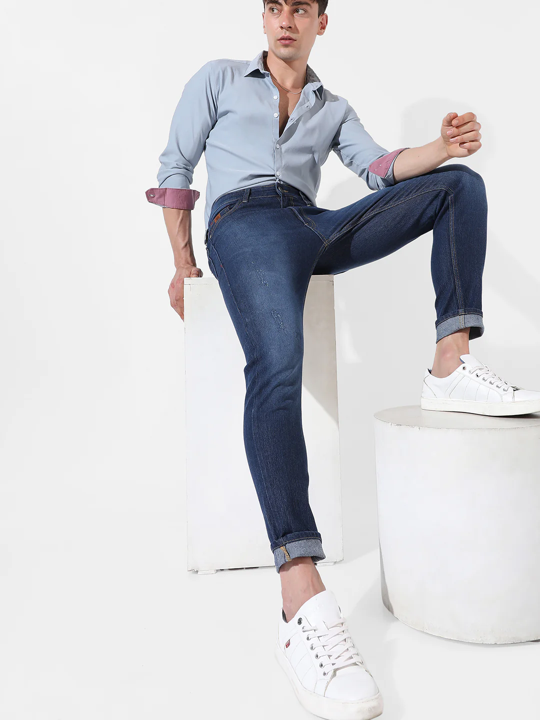Rolled Hem Denim Jeans - Image 6