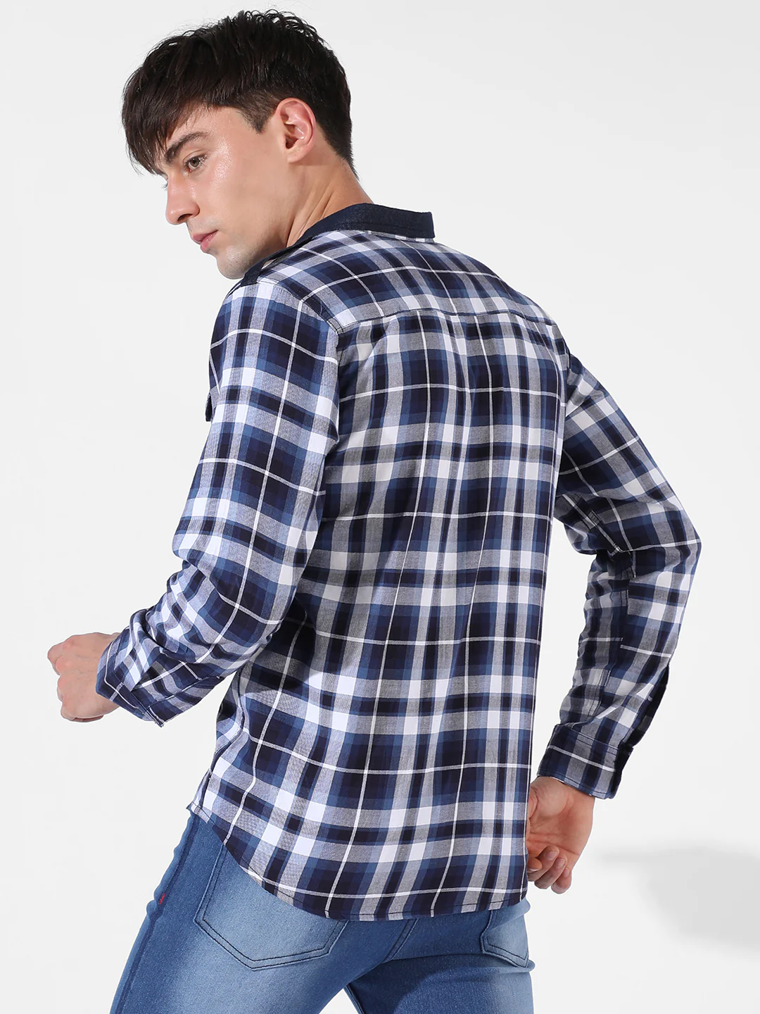 Blue Twill Check Casual Shirt - Image 4