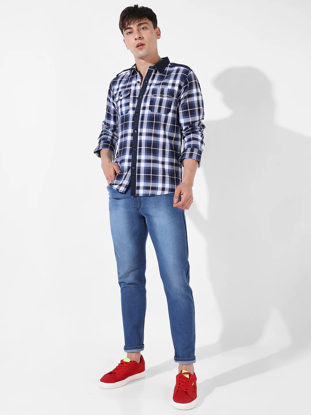 Blue Twill Check Casual Shirt - Image 5