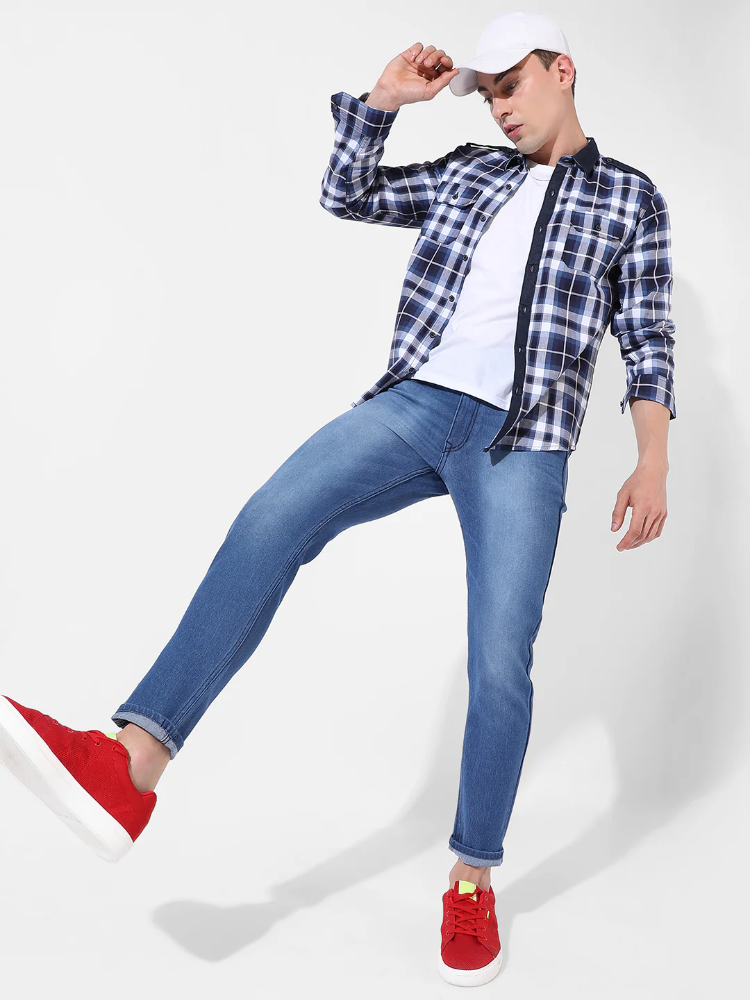 Blue Twill Check Casual Shirt - Image 6