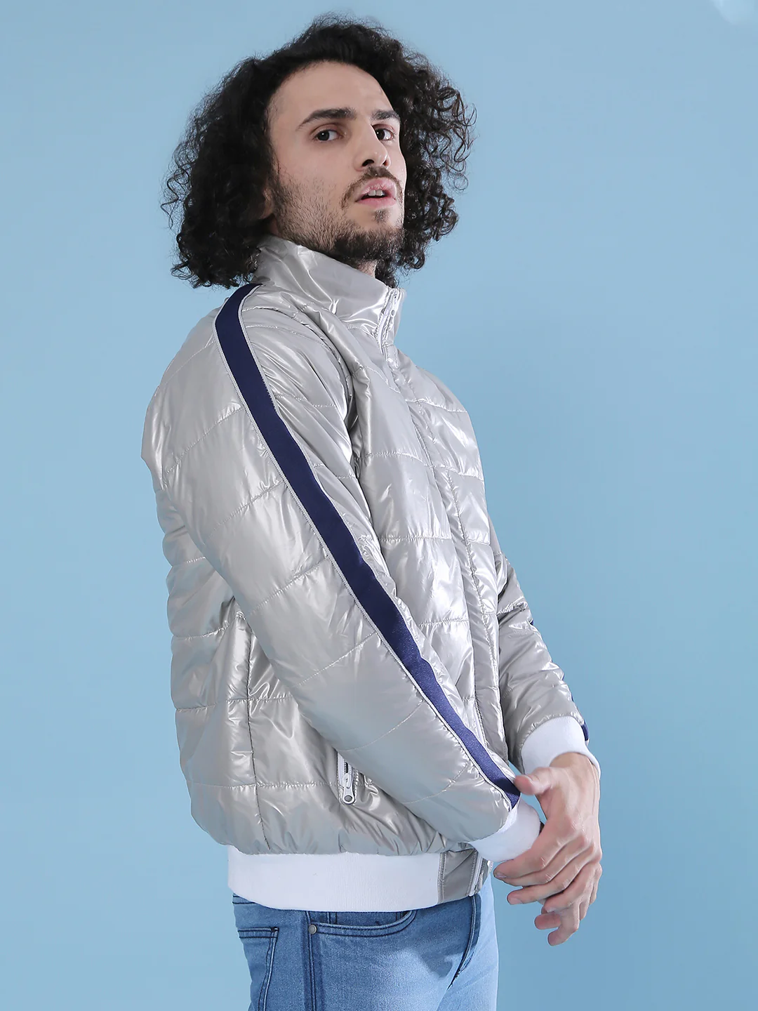 Metallic Puffer Jacket With Contrast Hem - Image 3
