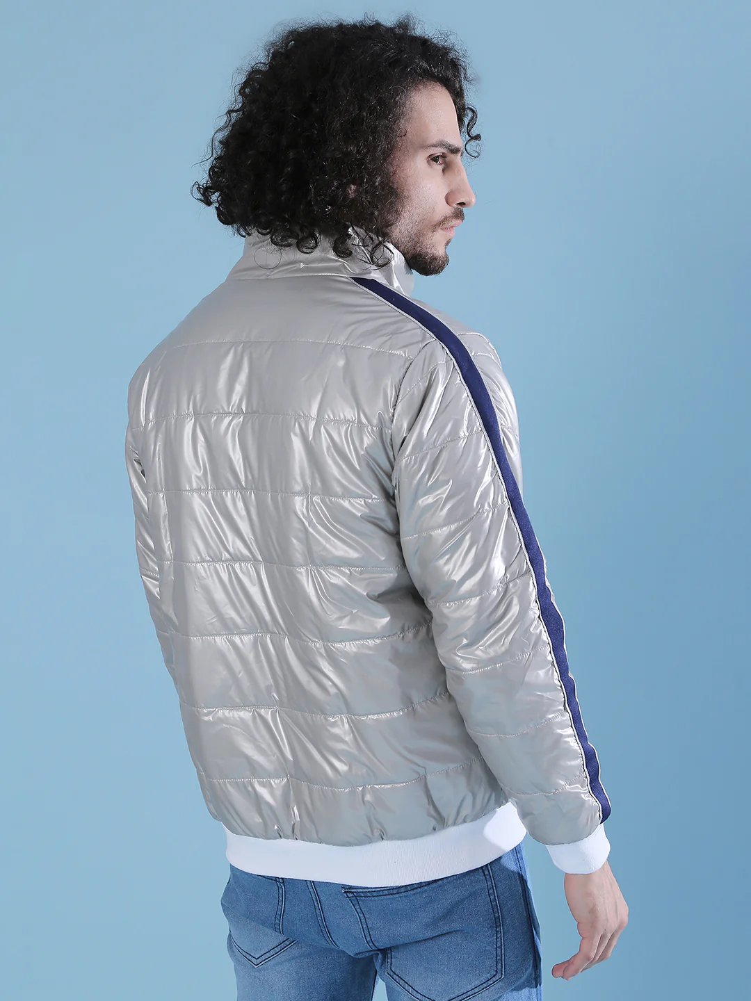 Metallic Puffer Jacket With Contrast Hem - Image 4