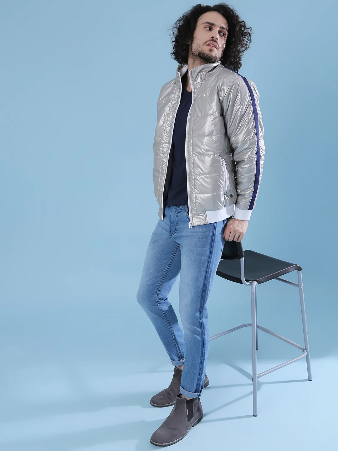 Metallic Puffer Jacket With Contrast Hem - Image 5