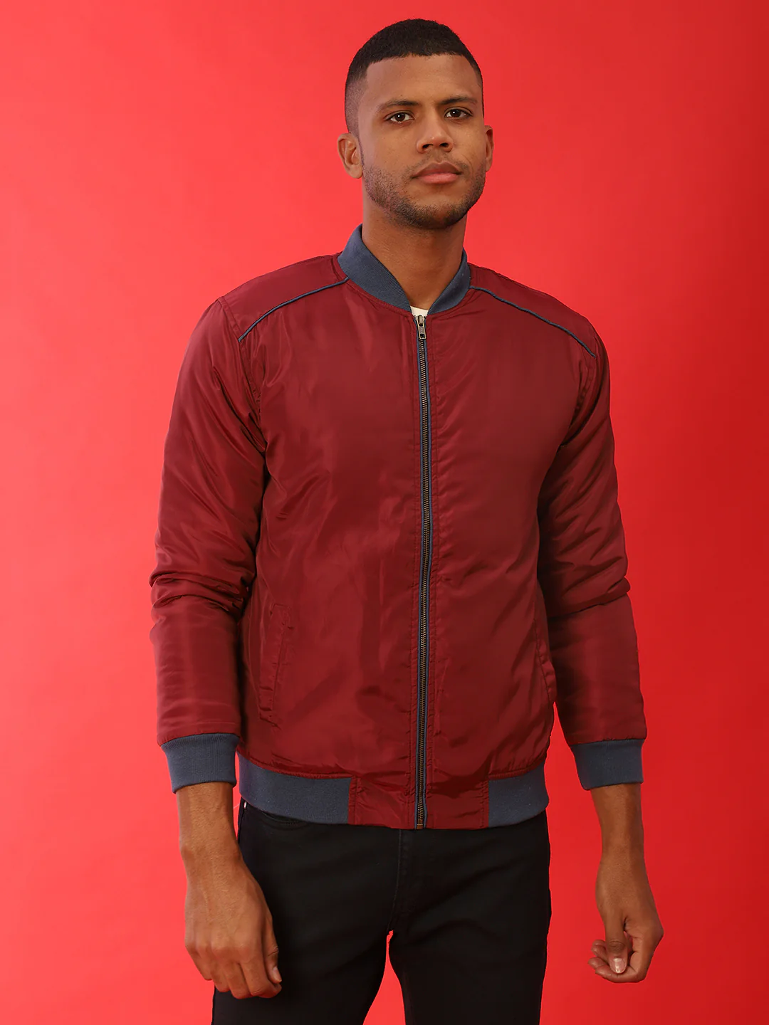Zip-Front Puffer Jacket With Contrast Piping - Image 2