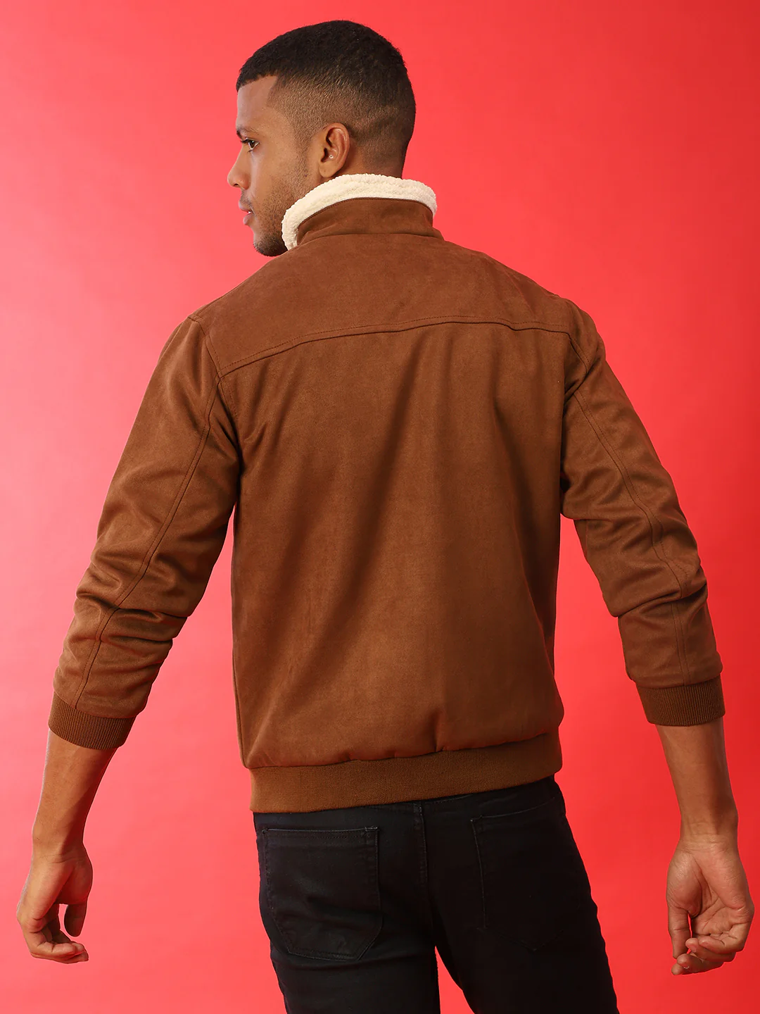 Fur-Lined Suede Bomber Jacket - Image 12