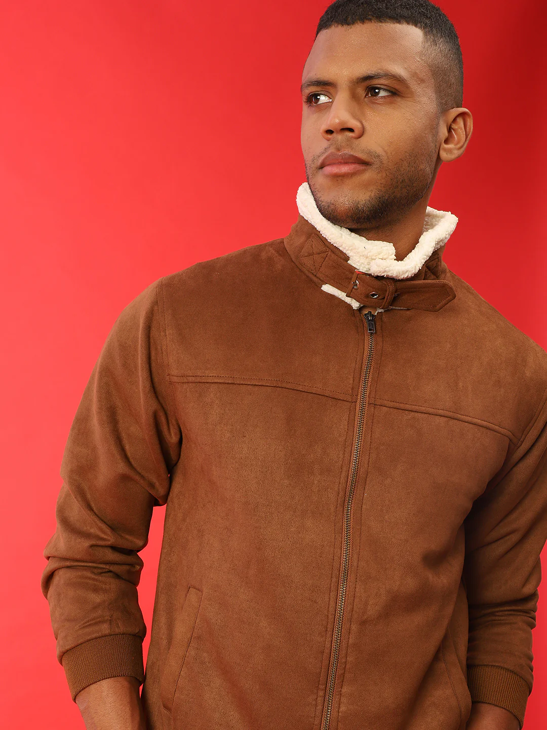 Fur-Lined Suede Bomber Jacket - Image 13