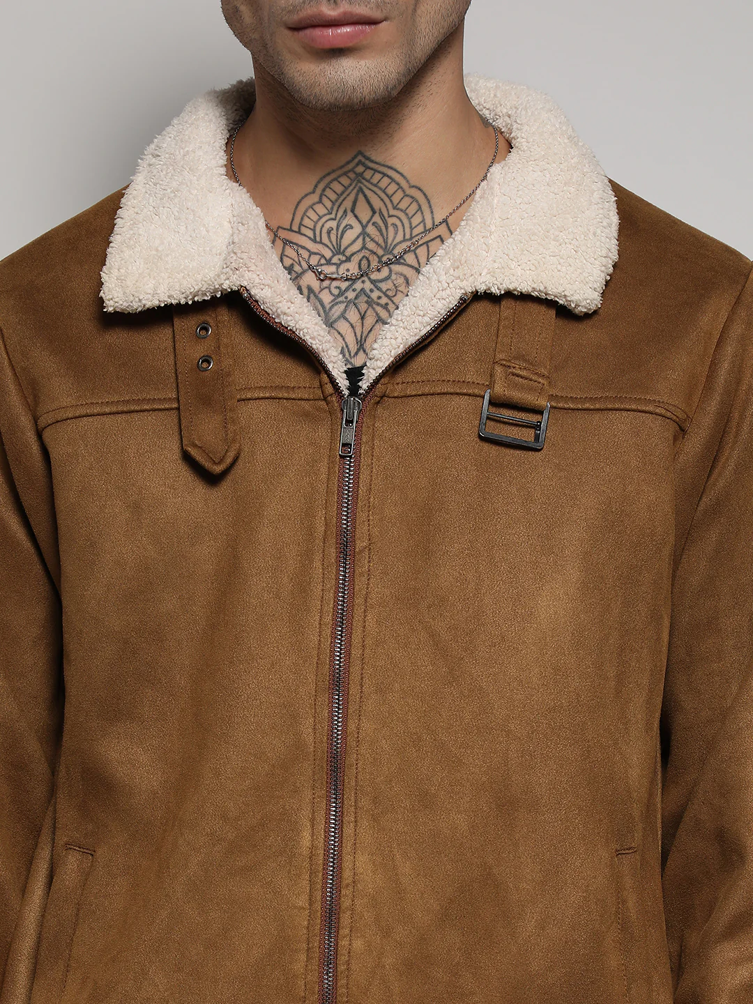 Fur-Lined Suede Bomber Jacket - Image 14