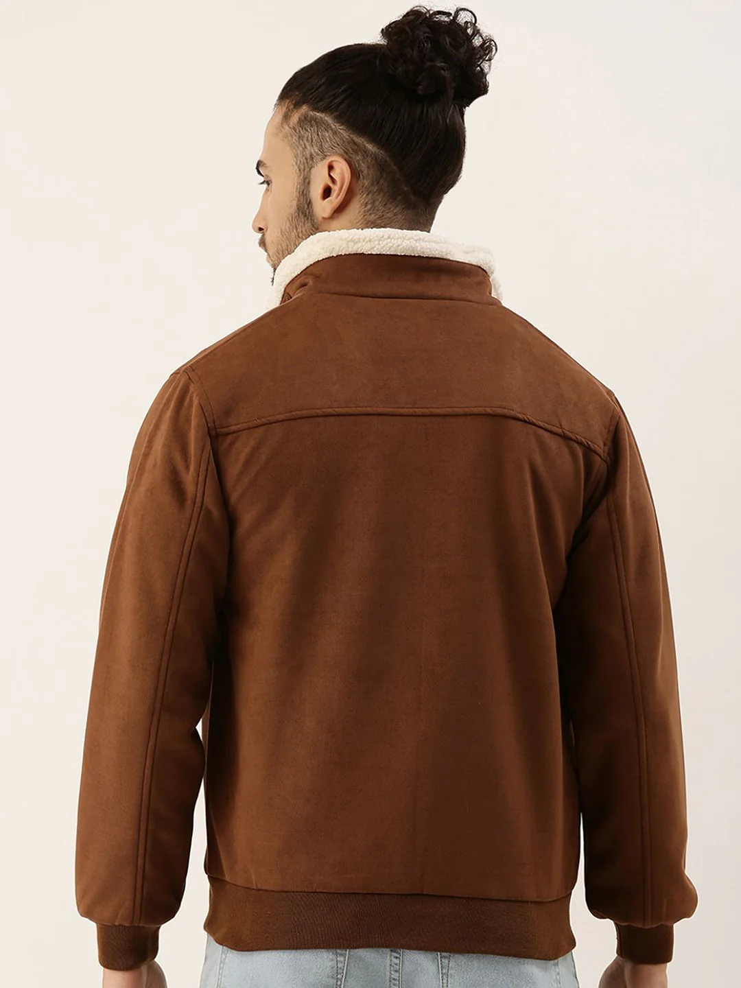 Fur-Lined Suede Bomber Jacket - Image 16