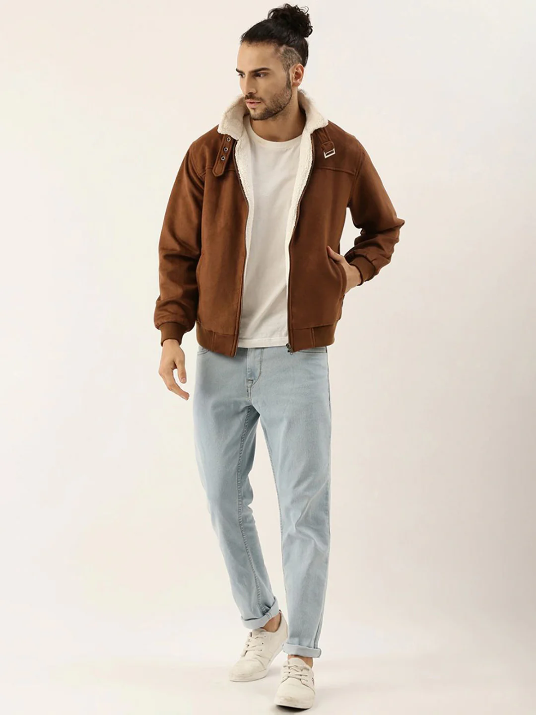 Fur-Lined Suede Bomber Jacket - Image 17