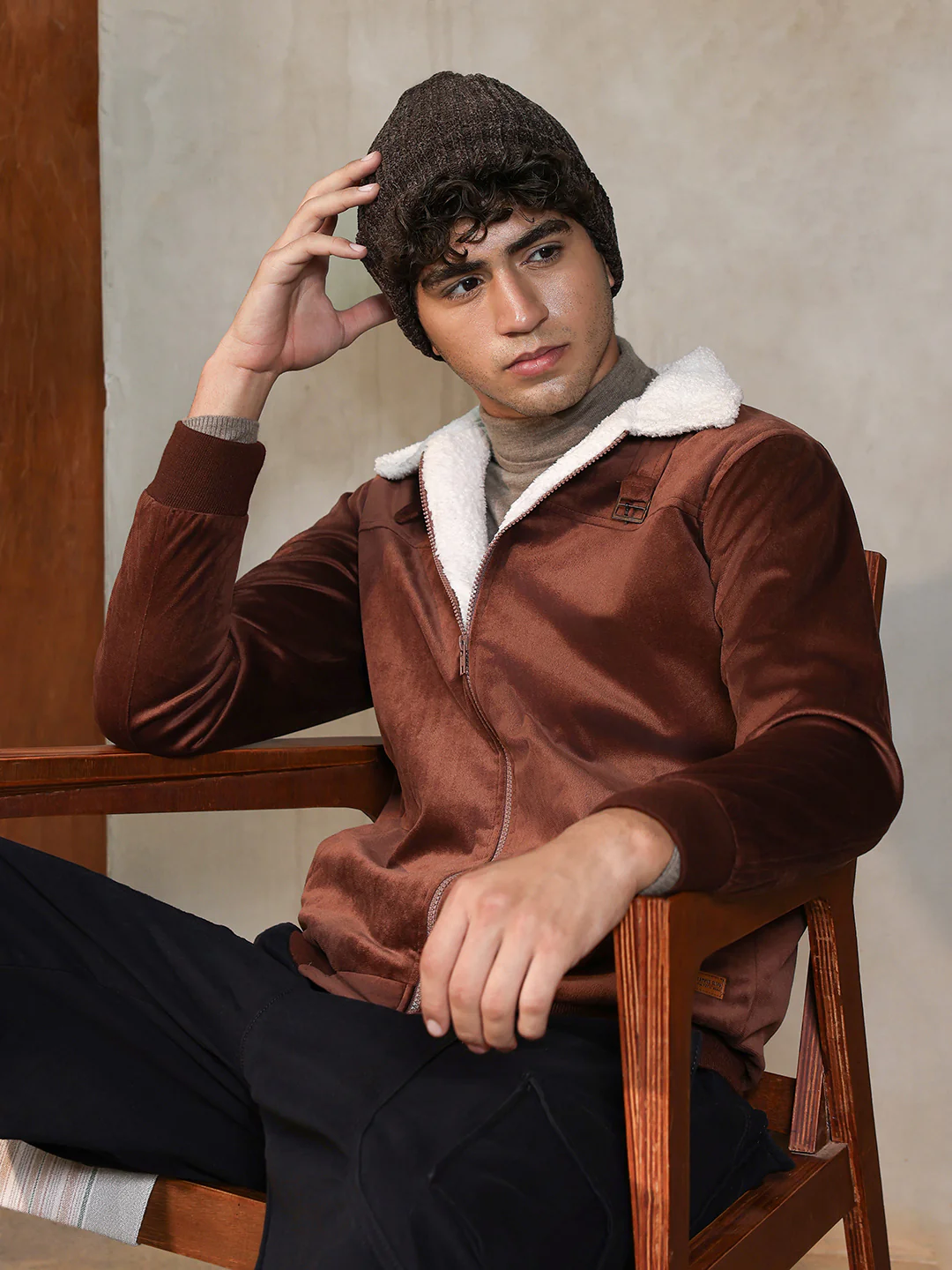 Fur-Lined Suede Bomber Jacket - Image 21