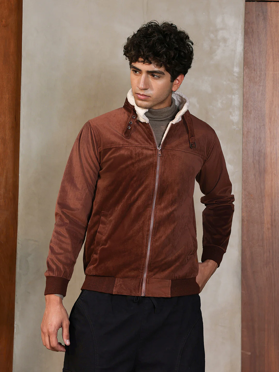 Fur-Lined Suede Bomber Jacket - Image 22