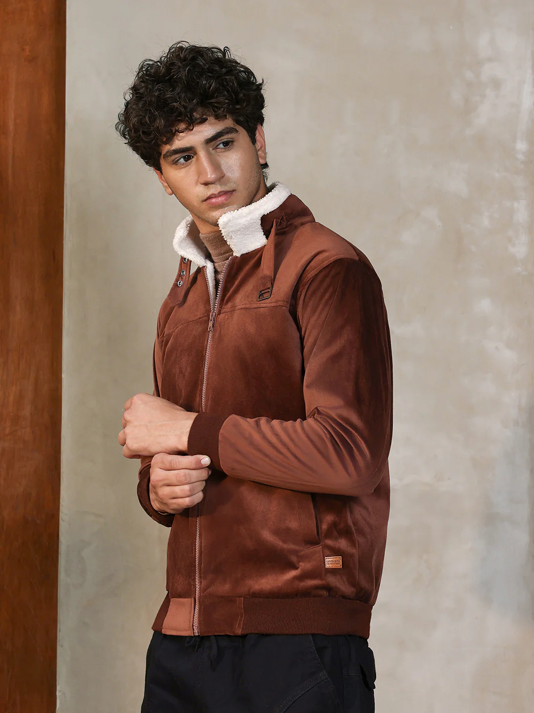 Fur-Lined Suede Bomber Jacket - Image 23