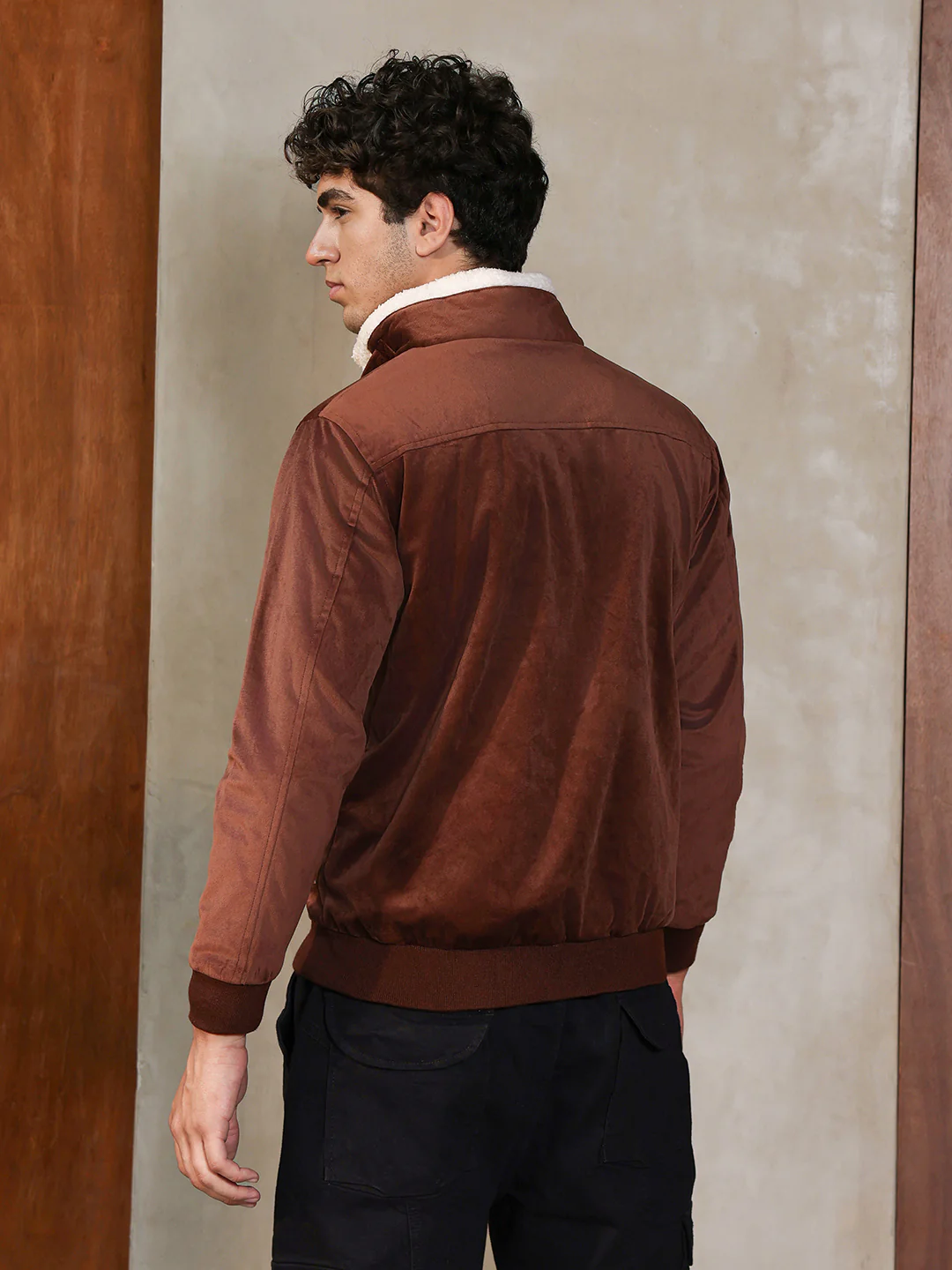 Fur-Lined Suede Bomber Jacket - Image 24
