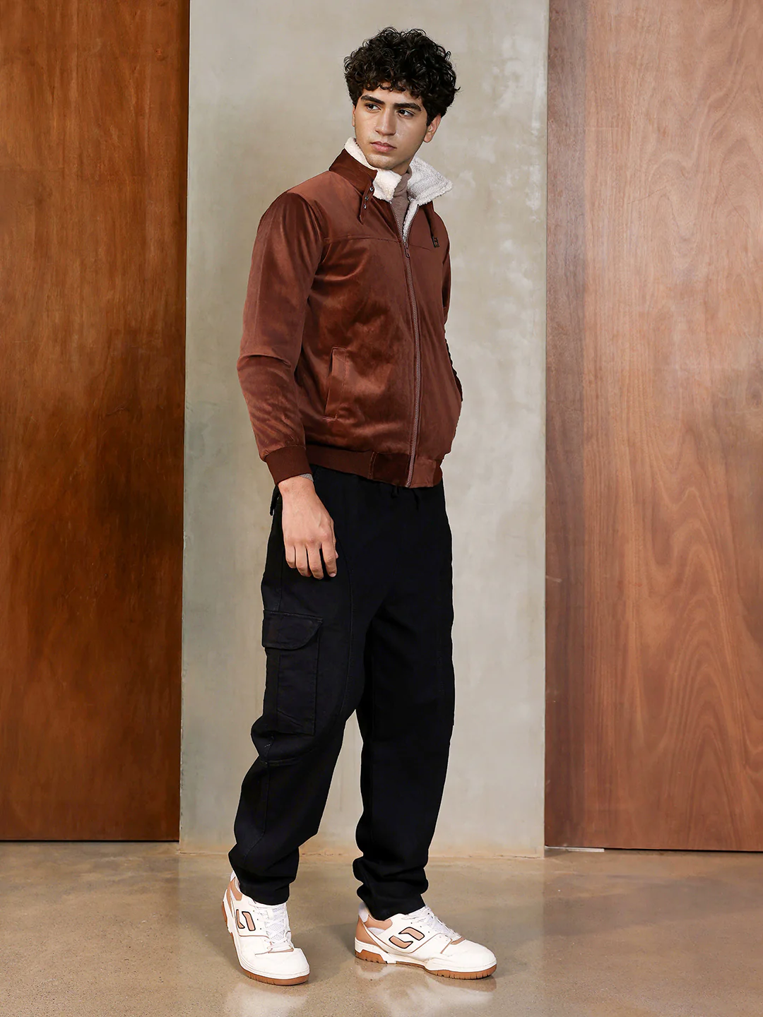 Fur-Lined Suede Bomber Jacket - Image 25