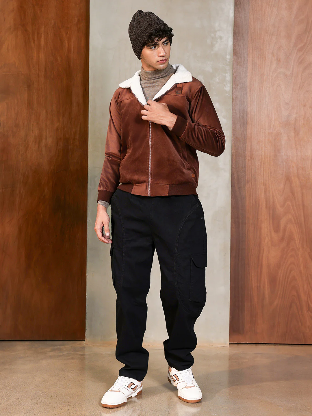 Fur-Lined Suede Bomber Jacket - Image 26