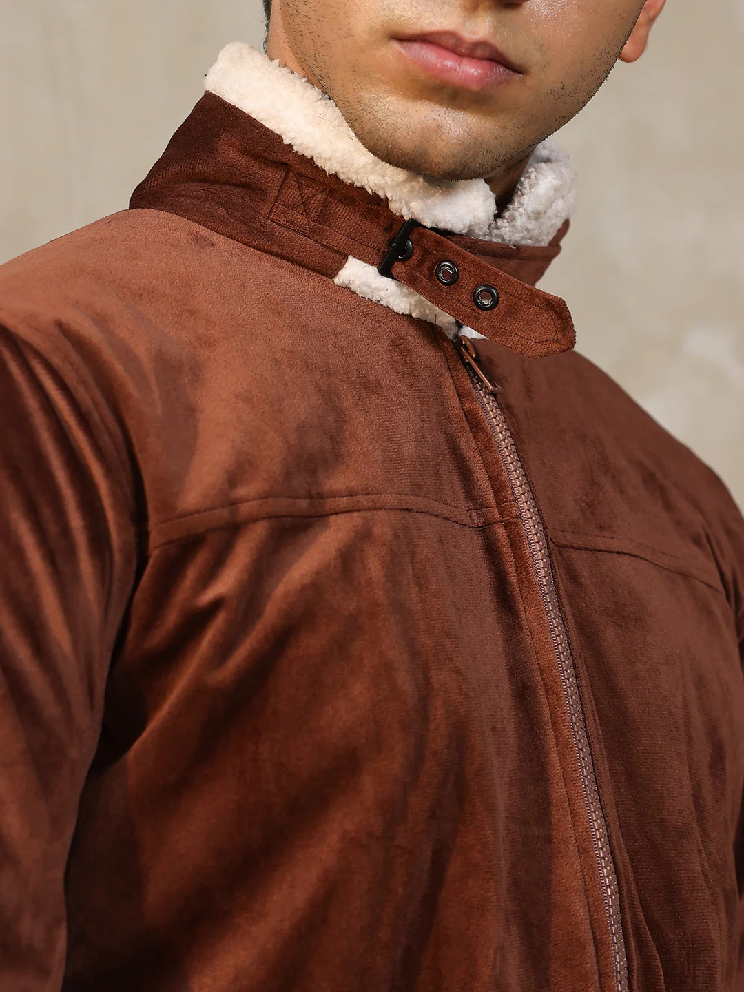 Fur-Lined Suede Bomber Jacket - Image 27