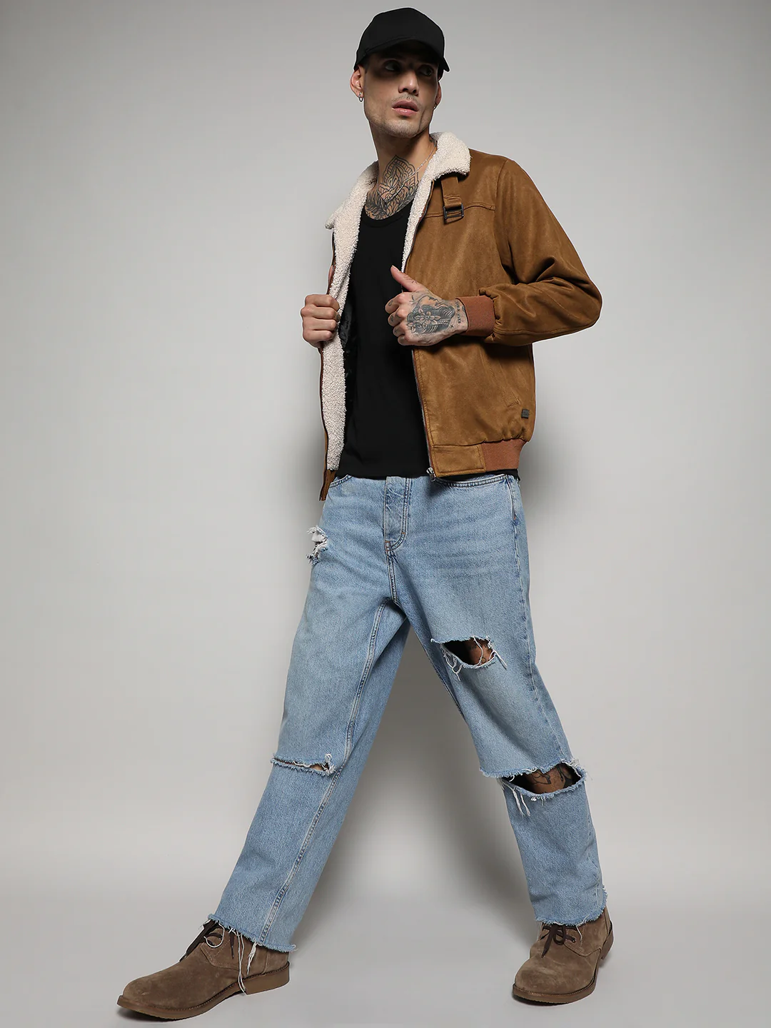 Fur-Lined Suede Bomber Jacket - Image 7