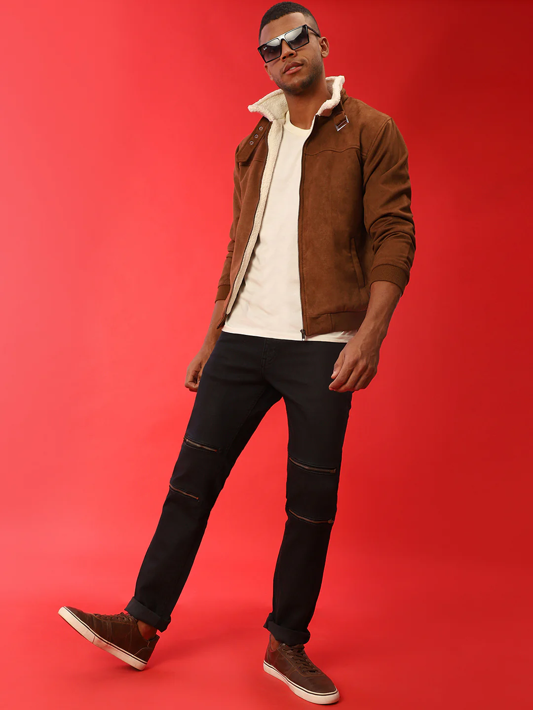 Fur-Lined Suede Bomber Jacket - Image 8