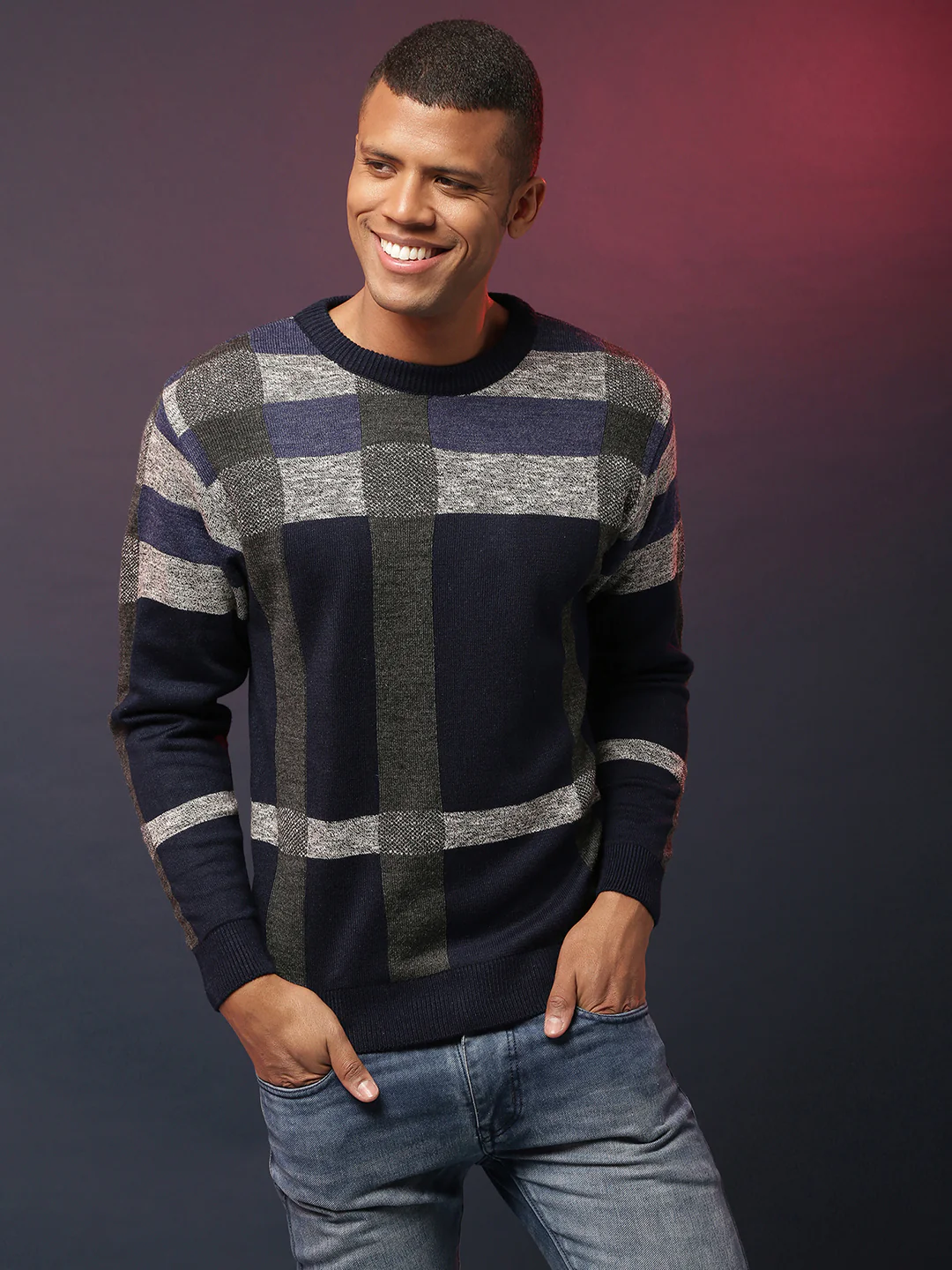 Heathered Contrast Panel Pullover Sweater - Image 2