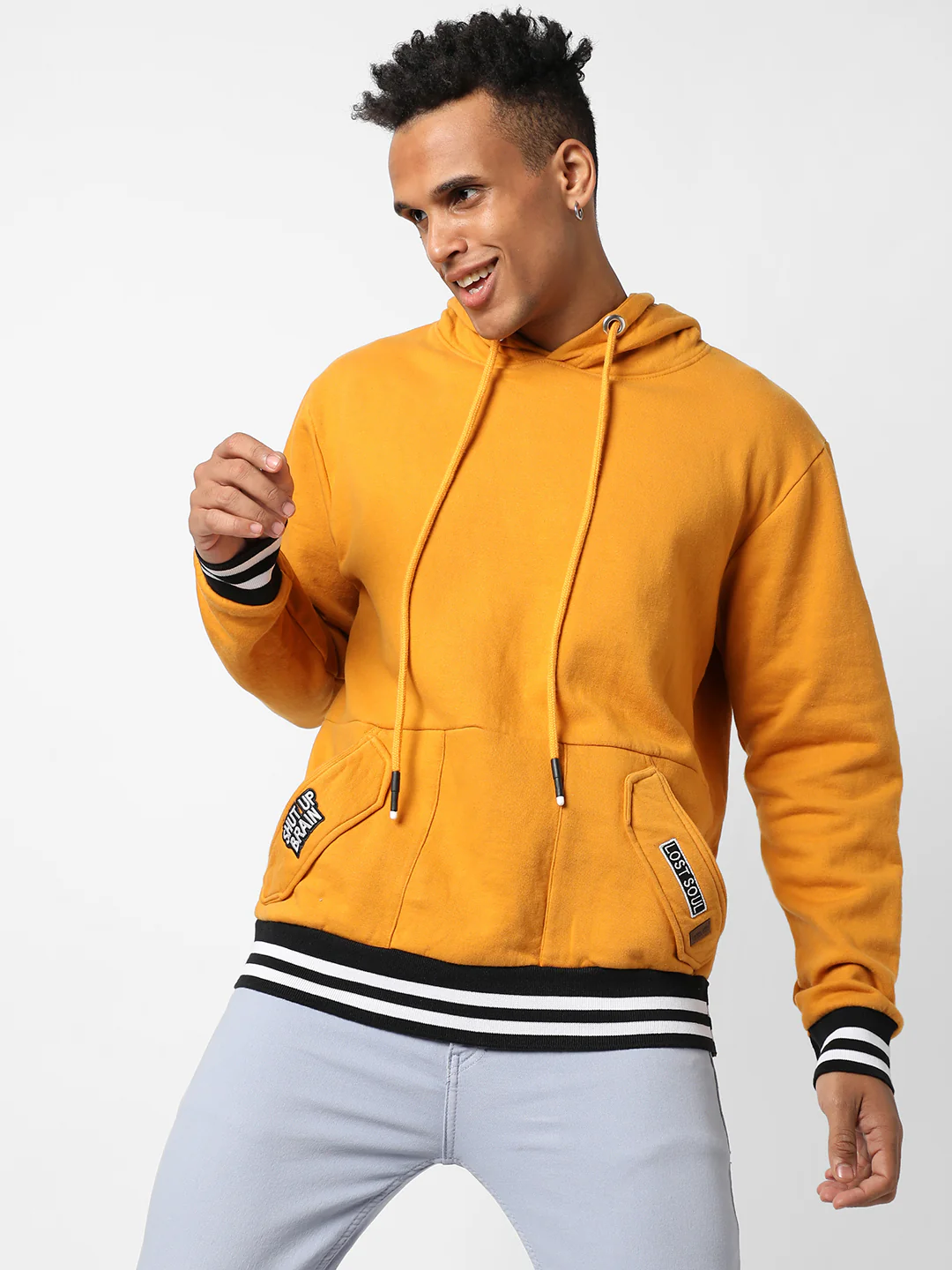 Cotton Mustard Yellow Full Sleeve Sweatshirt With Hoodie Regular Relaxed Fit - Image 2
