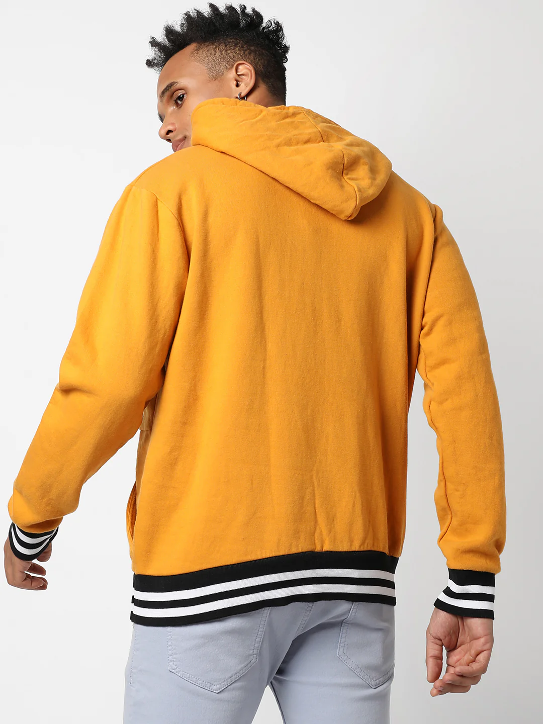 Cotton Mustard Yellow Full Sleeve Sweatshirt With Hoodie Regular Relaxed Fit - Image 4