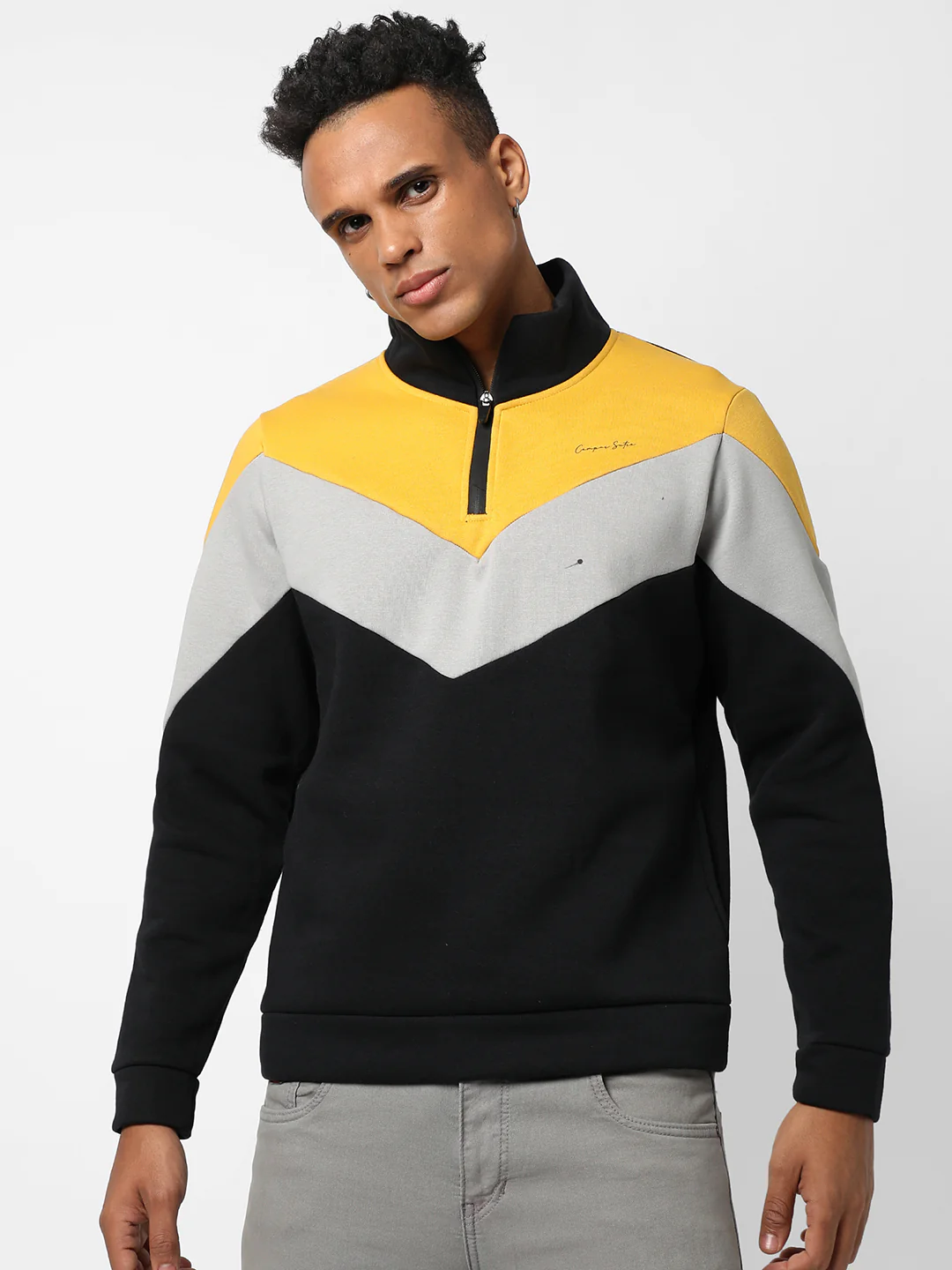 Contrast Panel Sweatshirt With Half-Zip Closure