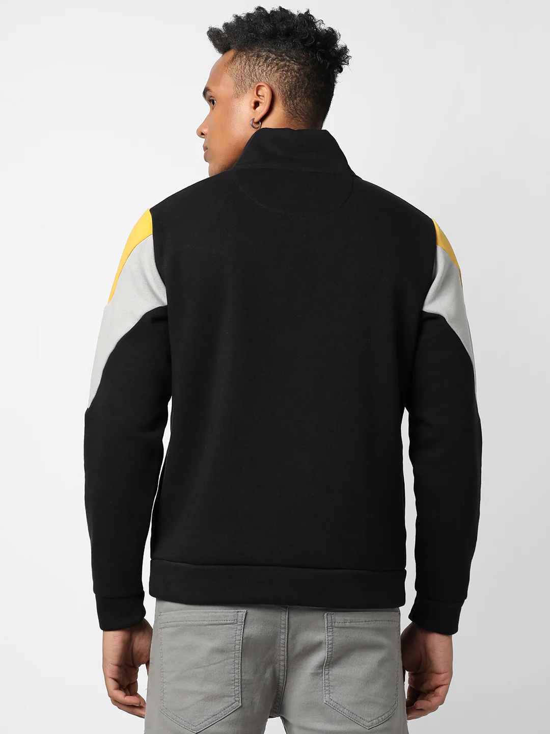 Contrast Panel Sweatshirt With Half-Zip Closure - Image 4