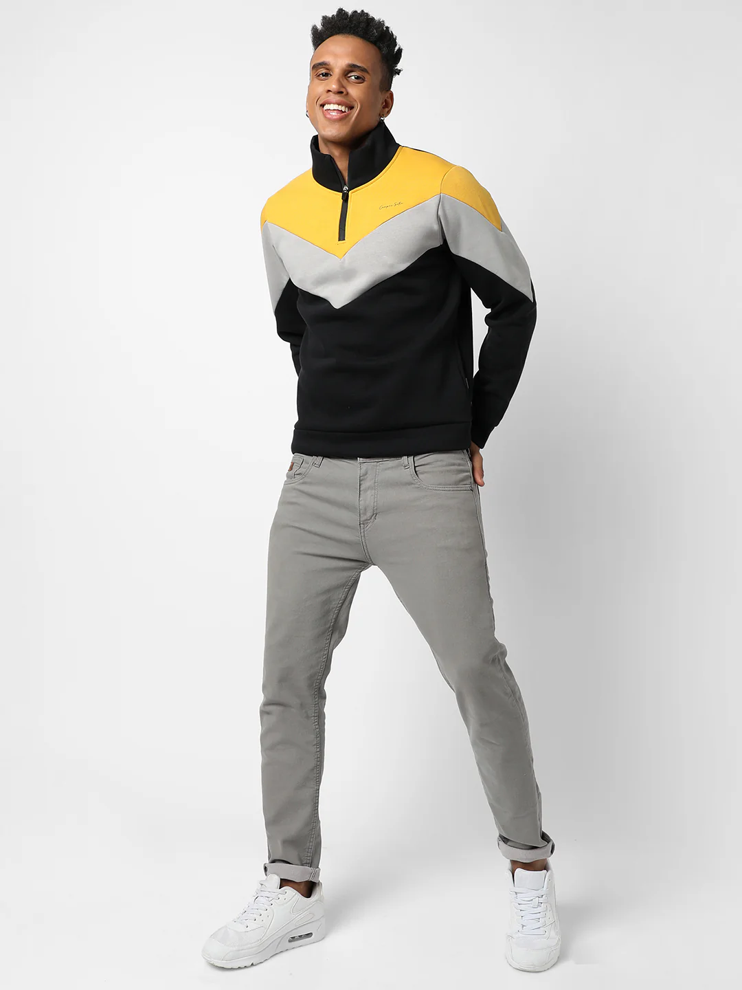 Contrast Panel Sweatshirt With Half-Zip Closure - Image 5