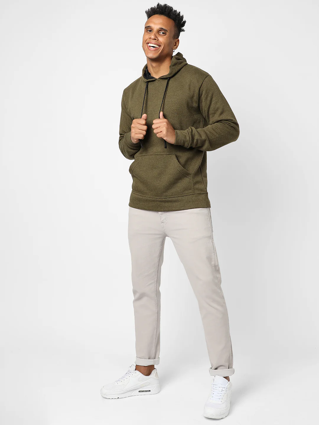 Cotton Solid Olive Green Full Sleeve Sweatshirt With Hoodie Regular Relaxed - Image 5