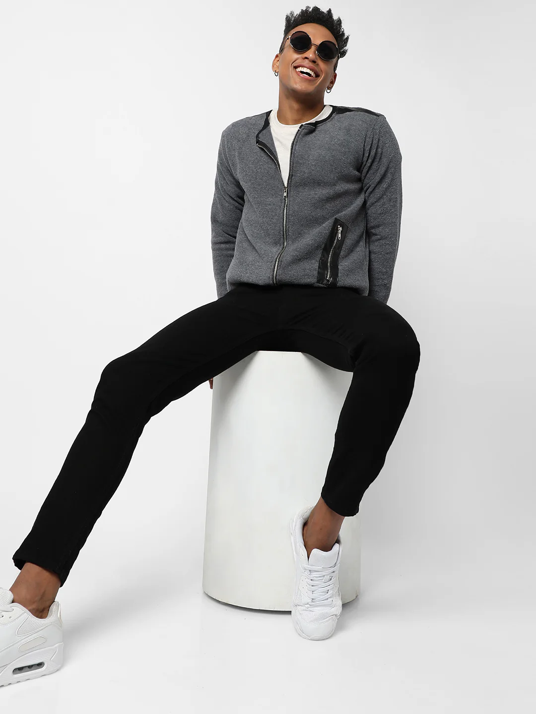 Cotton Solid Charcoal Grey Zip Through Jacket With Zip Pocket Regular Fir - Image 6