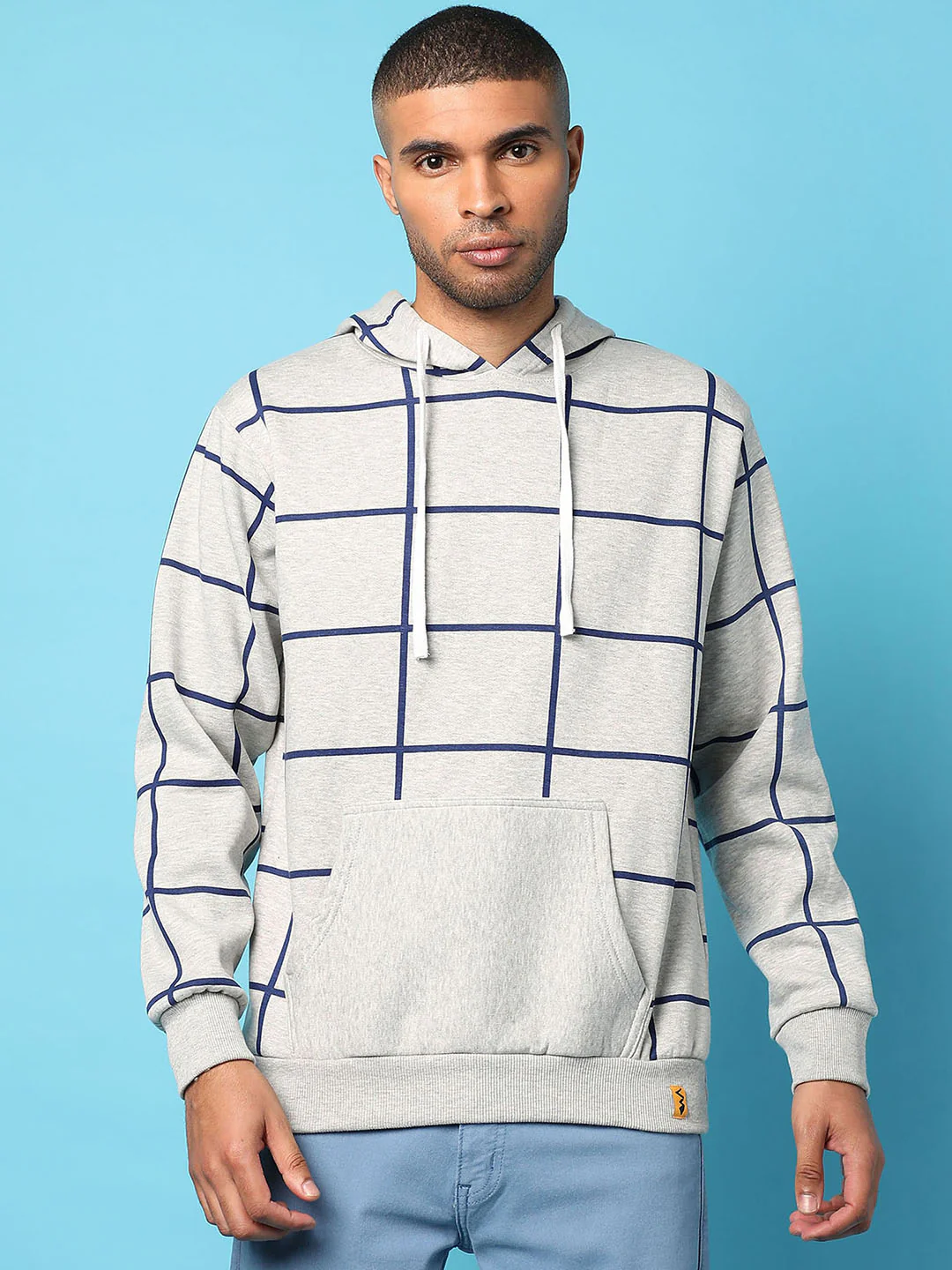 Contrast Graph Check Hoodie With Kangaroo Pocket - Image 2