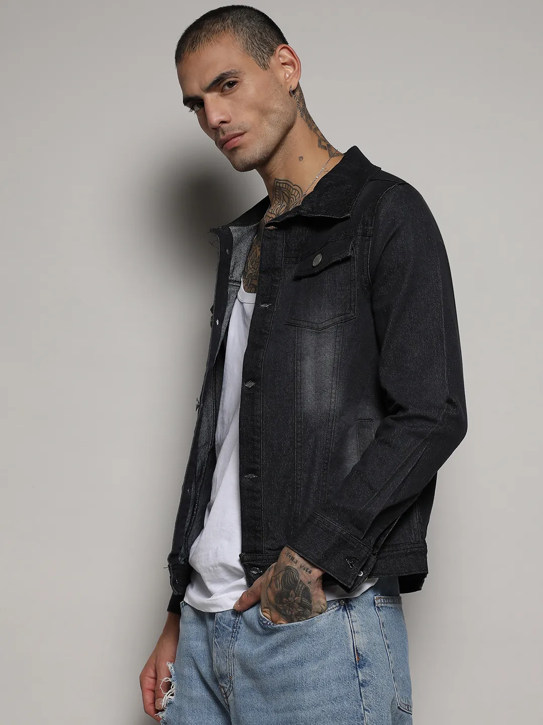 Dark-Wash Denim Jacket With Flap Pocket - Image 3