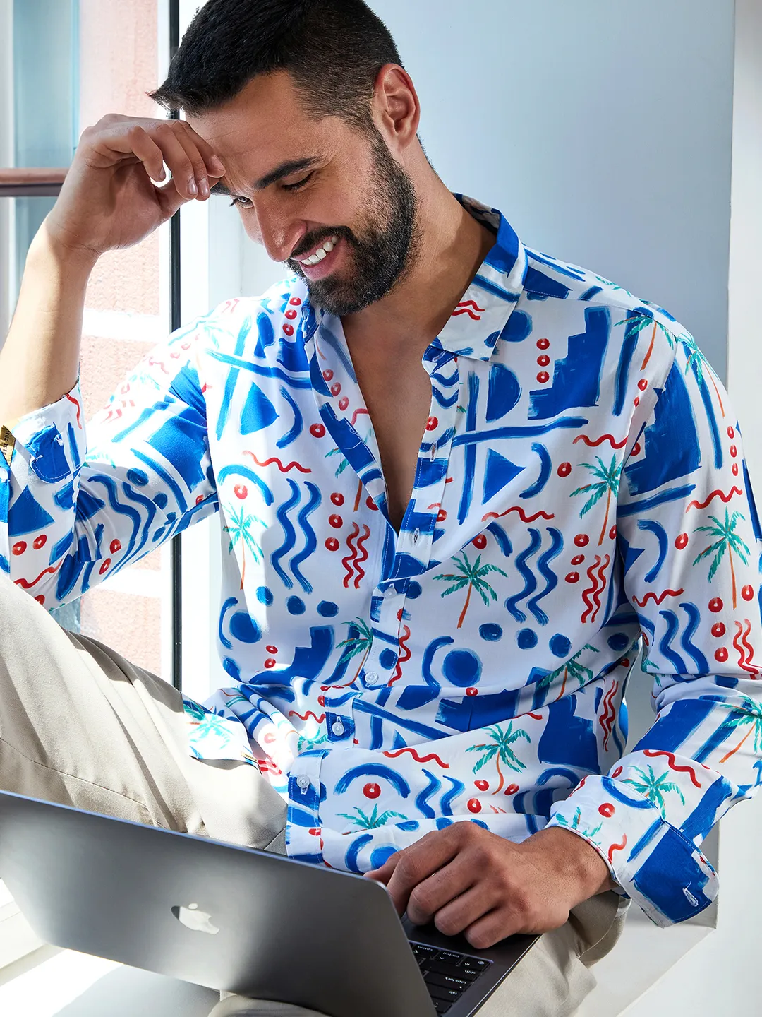 Ecoliva Geometric Palm Tree Shirt - Image 2