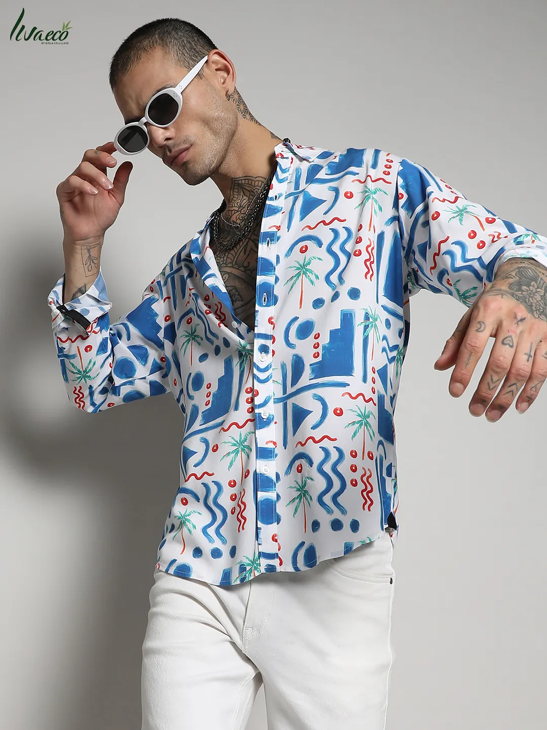 Ecoliva Geometric Palm Tree Shirt - Image 3